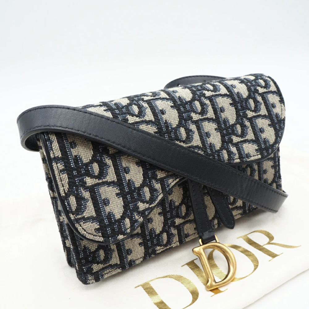 Christian Dior Oblique Jacquard Trotter Saddle Belt Pouch Clutch Shoulder Bag